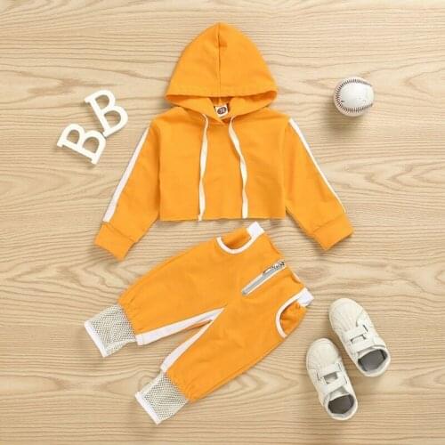 Toddler Baby Girls Sport Clothes Hooded Crop Tops Sweatshirt Zipper Mesh Pants Tracksuit Casual Outfit Set