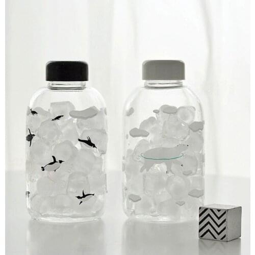 Fresh Handmade Glass Water Bottle with Polar Bear or Penguin Style Cute Ice Bottle Morning Glass Bottle SH97-11
