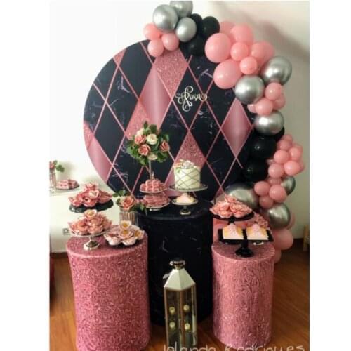 Wedding Marble Rose Pink Circle Round Background Bridal Shower Birthday Party Candy Table Plinth Cover Elastic Photoshoot
