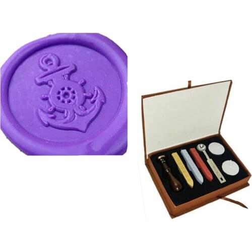 Vintage Fancy Anchor Wheel Custom Picture Logo Wedding Invitation Wax Seal Sealing Stamp Sticks Melting Spoon gift Box Set Kit