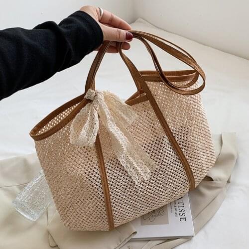 High Capacity Hand-woven Womens Big Shoulder Handbag Bohemian 2021 Summer Straw Beach Tote Bag Travel Shopper Weaving