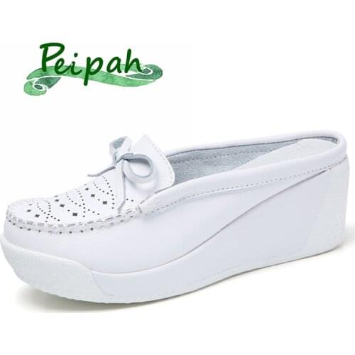 PEIPAH Women Platform Sandals Genuine Leather Height Increasing Womens Summer Sandals Butterfly-knot Platform Shoes Woman