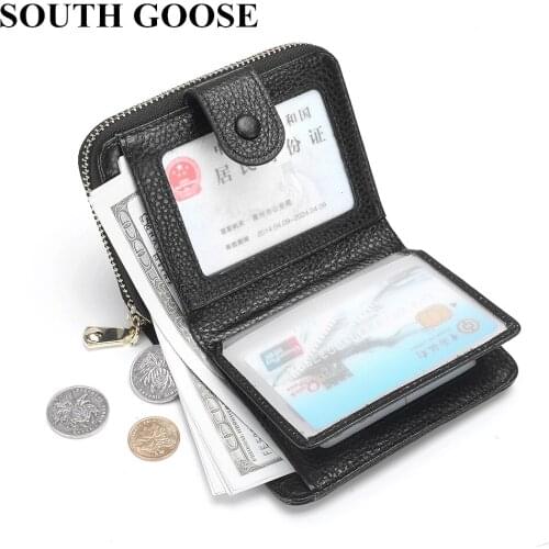 SOUTH GOOSE 100% Genuine Leather Women Wallet Female Hasp&Zipper Design Large Card Holder Coin Purse Ladies Simple Money Bag