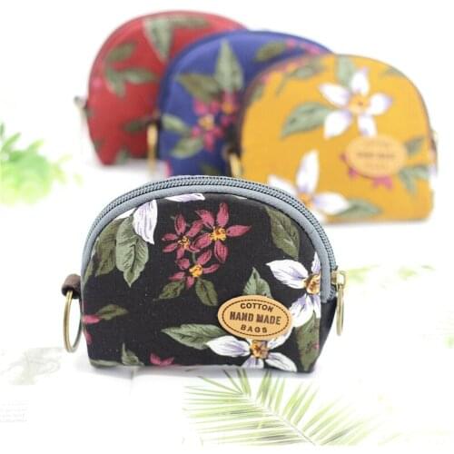 Women Fashion Coin Purse Retro Flower Print Money Pouch Keyring Card Holder small Zipper Wallets Money Bag Zipper Pouch Wallet
