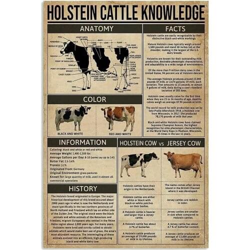 Cattle Knowledge Metal Tin Sign,Vintage Style Iron Painting for Farm Village Home Bedroom Cafe Kitchen Wall Decor