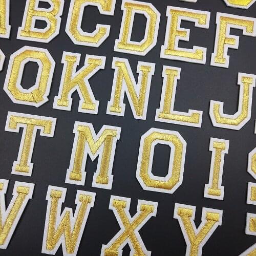 Gold A-Z English Letters Diy Embroidery Patches Number Stickers Applique Iron On Patchs For Clothing Badge Paste Clothes Hats