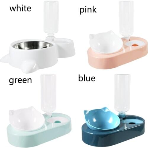 2-in-1 Cat Bowl Dispenser Automatic Storage Pet Dog Cat Food Bowl Food Container with Waterer Pet Waterer Feeder