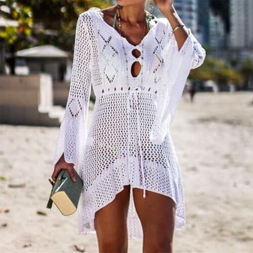 2021 New Beachwear Cover Up Crocheted Tassel Tie Robe Long Shawl Summer Swimwear Cover Up Sexy Transparent Beach Dress