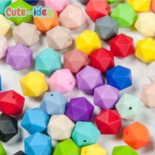 Cute-idea 30pcs 14mm Icosahedron Silicone Beads Food Grade Baby Teething Beads baby products Teethers DIY Baby Pacifier Chain