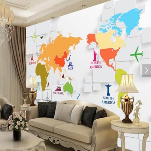 3d Colorful World Map Landscape Wallpaper Mural Living Room Home Wall Decor papel de parede Quarto Wall Papers Home Decor