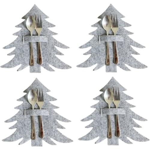 4PCS Grey Cutlery Storage Bag Christmas Tree Cutlery Pouch Home Tableware Holder Dinning Table Xmas Decoration Knife Fork Cover