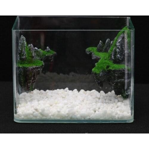 2Pcs Aquarium Ornaments Artificial Resin Moss Landscape Fish Tank Floating Rock Mountain for Fish Sleep Rest Hide Play Breed