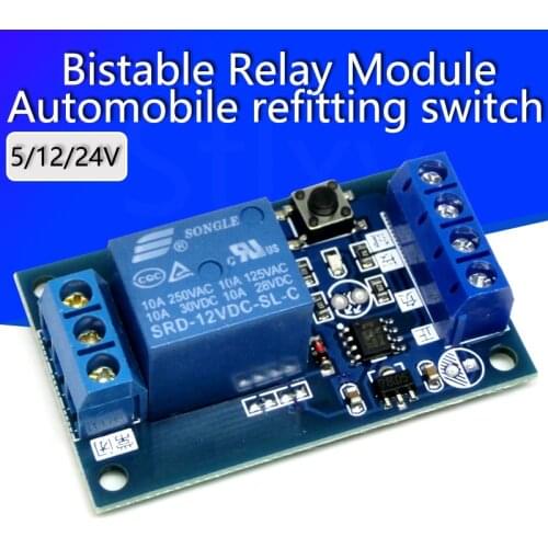 Bistable Relay Module 5V/12V Single Button Relay Module One Key Car Modification Start-Stop Self locking Car Modification Switch