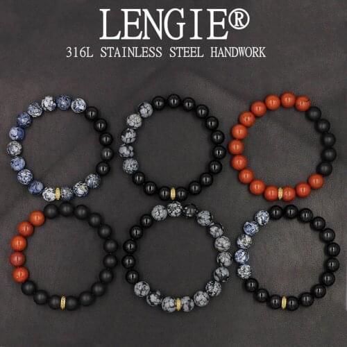 Natural Onxy Stone Bracelet 10MM Snowflake Beaded Gold Stainless Steel Stretch Bracelet For Men Women Lovers Jewelry Gifts