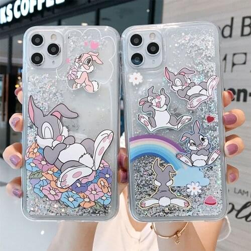 Cute Rainbow Rabbit Phone Case For iPhone 11 Pro Max 8 8Plus 6 7 7Plus 12 SE 2020 X Xs Max XR Glitter quicksand Soft Back Cover
