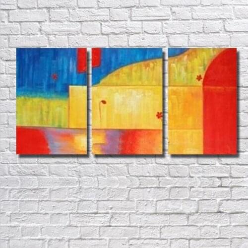 Pure Hand-painted Oil Painting Decorative Wall Pictures For Living Room 3spell Abstract Colourful Painting Canvas Art Home Decor