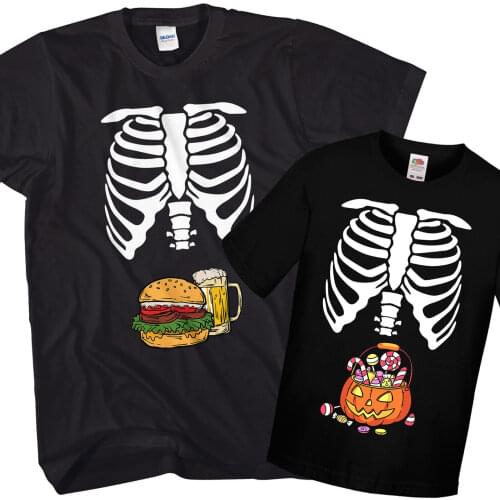 Father Son Halloween T-Shirts Matching Dad Daughter Funny Skeleton family matching clothes