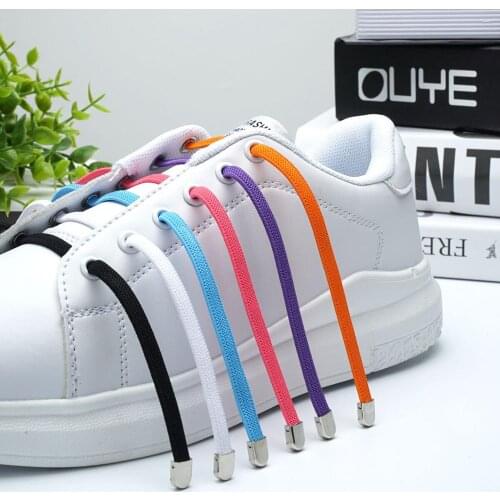 1 Pair No Tie Shoe laces Elastic Shoelaces White Flat No Tie Shoelaces Press the metal lock Fast Shoelace