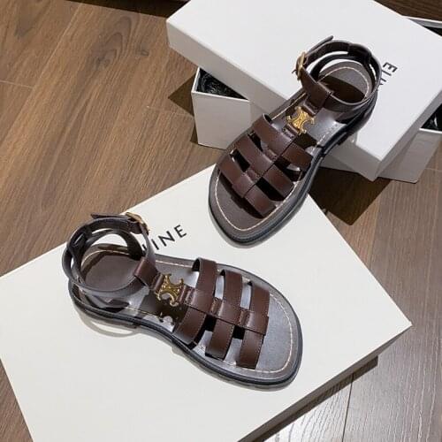 European and American retro braided chunky sole sandal womens summer 2021 new leather Roman beach sports shoes