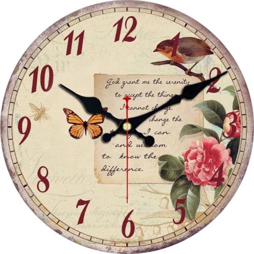 French Style Flora Rose 12 Inch Wall Clock Non Ticking Silent Wooden Romantic Flower Decorative Wall Clock for Kitchen,bedroom