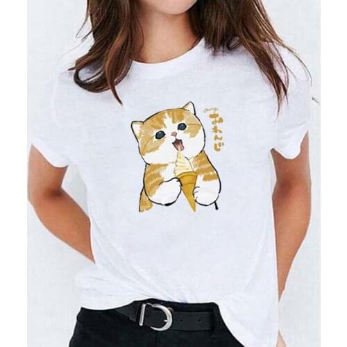 Kawaii Cat T Shirt Women Tops Funny Cartoon Harajuku Shirt Summer Casual Tee Shirt Femme Fashion Short Sleeve Camiseta Mujer