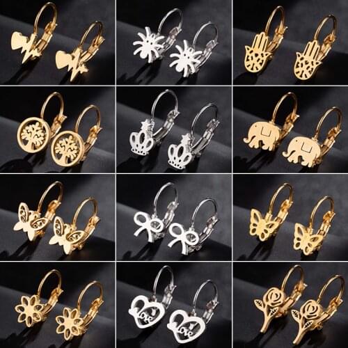 Jisensp Gold Stainless Steel Circle Round Stud Earrings Women Everyday Jewelry Cute Butterfly Heartbeat Earings Hip-hop Jewelry