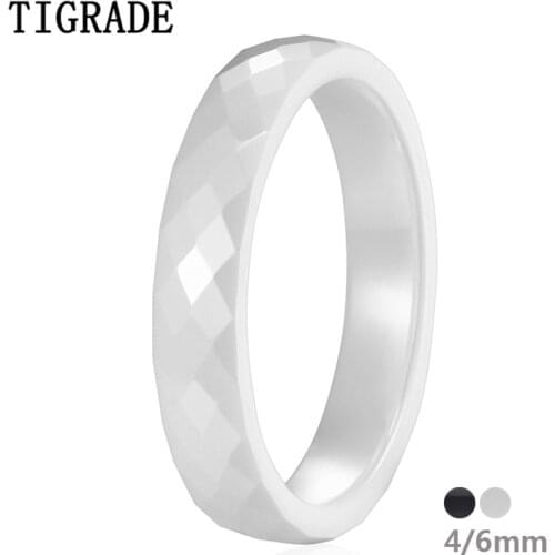 Tigrade New White Ceramic Rings for Women Men 4/6mm Hand Cut Fashion Ring For Female Unique Design Jewelry Wedding Band Shiny