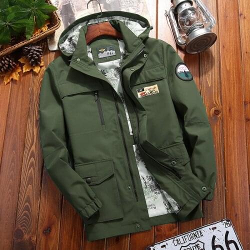 Spring Mens Casual Loose Jacket Detachable Hooded Coats Autumn Outdoor Male Multi-pocket Stand Collar Jackets Youth Outerwear