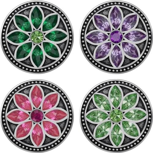 KZ3430 New Beauty Round Rhinestone Flowers Crystal 18mm snap buttons fit 18mm snap necklace jewelry wholesale Gift