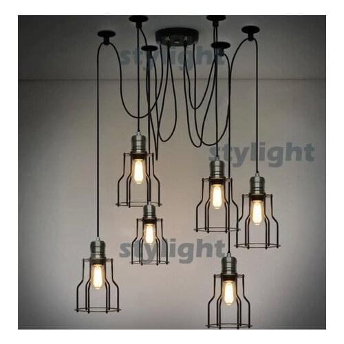 LOFT lamp American Country style lighting Vintage CAGE FILAMENT PENDANT industrial light Edison filament bulb 6 pcs chandeliers