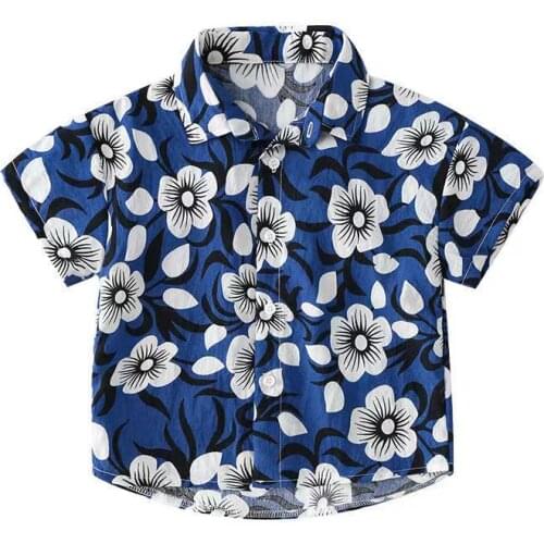 Summer Kid Baby Boy Toddler Short-sleeved Shirt Fashion Flower Print Boys T Shirts Turn-down Collar Outing Clothing