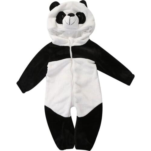 Cute Baby Girl Boy Panda Rompers Winter Long Sleeve Zipper Soft Warm Jumpsuit Playsuit Hooded Kids Clothing Gifts