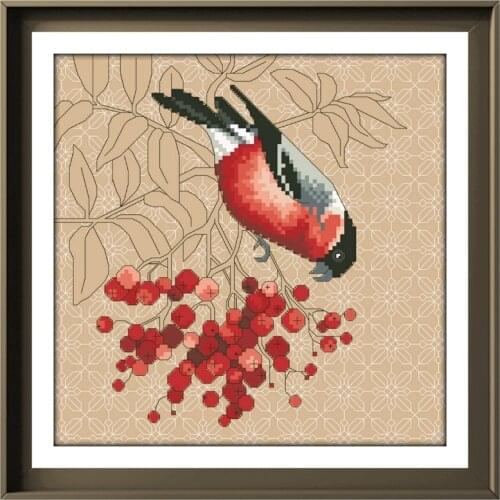 Bird and berry cross stitch kit animal fruit pattern design 18ct 14ct 11ct linen flaxen canvas embroidery DIY needlework