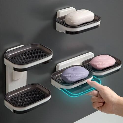 Single/Double Layer Wall Mounted Soap Dishes Drain Sponge Box Storage Holder Organizer Rack For Bathroom Toiletries Supplies