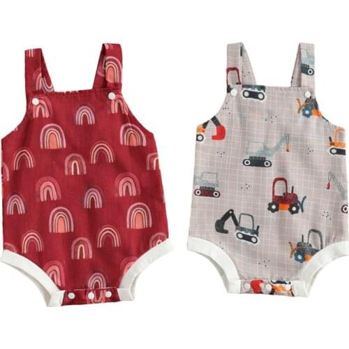 Newborn Baby Girls Boys Bodysuits Rainbow/Cartoon Print Sleeveless Button Jumpsuit 0-18M