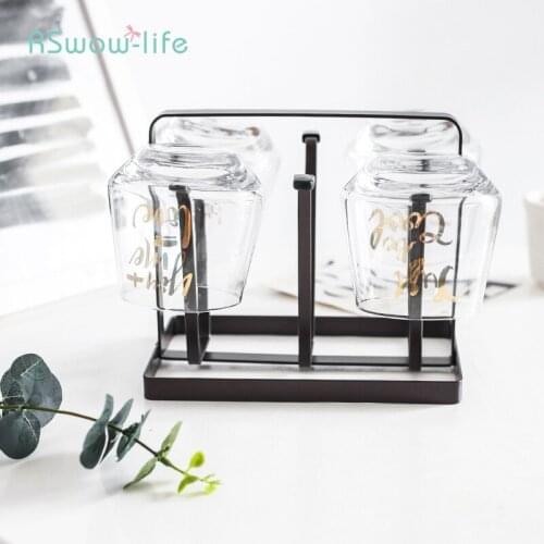 Nordic Style Simple Stainless Steel Iron Mug Glass Receiving Frame For Wine Cup And Water Cup Storage Tool Table Clips & Holders