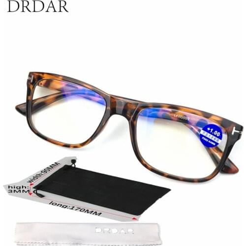 New 2020 Square Large frame Reading glasses 5009 Womens Men Unisex Eyewear fashion Leopard color /Black Anti-blue light +100-+4