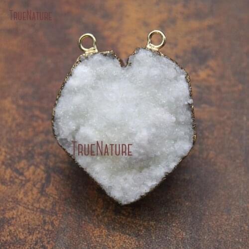 New Arrival White Druzy Crystal Stone Necklace Pendant Jewelry Heart Cute Charm Accessory DIY Making Approx 43*40 mm PM11330