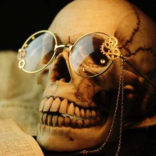 Steampunk Girls Cosplay Glasses Optical Frame Metal Gear with Chain Women Retro Lolita Glasses Eyewear