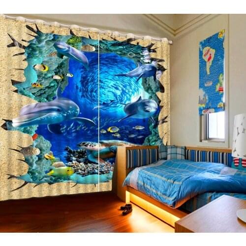Ocean curtains 3D Curtain Printing Blockout Polyester Chinese Sun Photo Drapes Fabric For Room Bedroom
