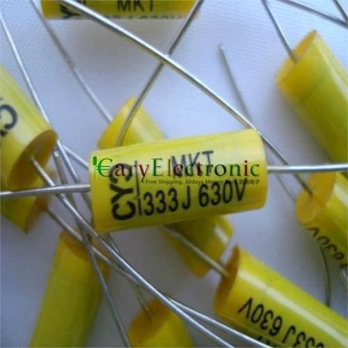 Wholesale and retail long leads yellow Axial Polyester Film Capacitors electronics 0.033uF 630V fr tube amp audio free shipping