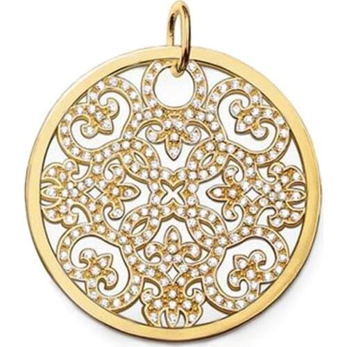 Gold Color CZ Pave Round Disc Hollow Vine Arabesque Ornament Pendants, Fashion Chain Necklace Pendant Jewelry Gift for Women