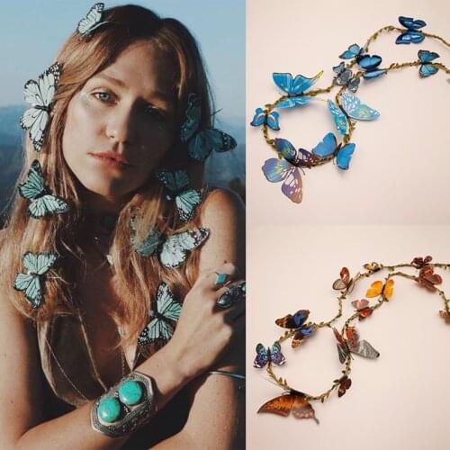 2021New Fashion Butterfly Headband for Women Girls Rattan Ribbon Bandanas Headdress Hairband Ladies Party Hair Accessories