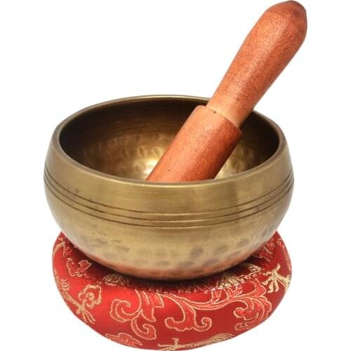 Handmade Copper Buddha Sound Bowl Alms Bowl Yoga Chinese Feng Shui Tibetan Meditation Singing Bowl with Hand Stick Crafts W3919