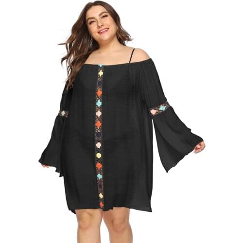 Long Sleeve Beach Tunic Dresses Plus Size for Chubby Ladies Womens Swimming Suit Cotton Cover Up Bikinis Pareos De Playa Mujer