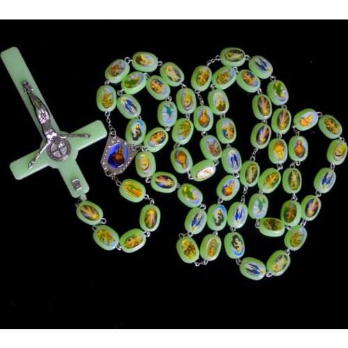 Catholic Holy Noctiluca Rosary Prayer Beads Cross Crucifix Jesus The Virgin Mary Madonna Living Room Adornment Decoration Crafts