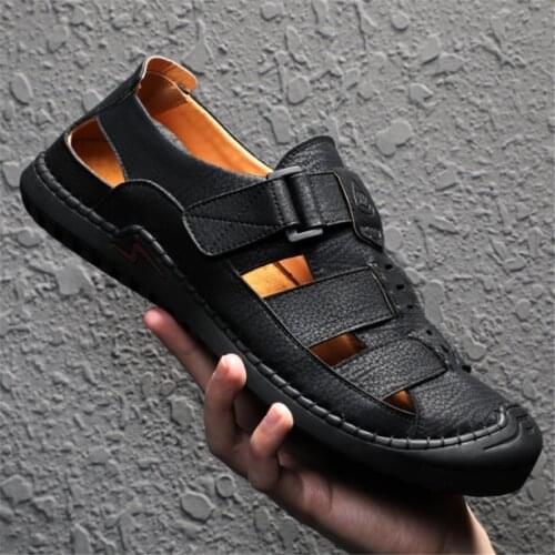 Classic High Quality Leather Gladiator Sandals Soft Comfortable Summer Outdoor Casual Shoes Fashion Mens Black Beach Footwear