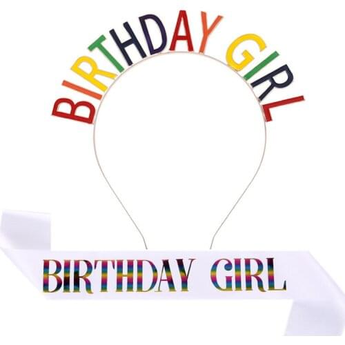 Rhinestone Alloy Metal Birthday Crown and Sash for Women Girls Happy Birthday Headband and Sash Colorful Birthday Girls