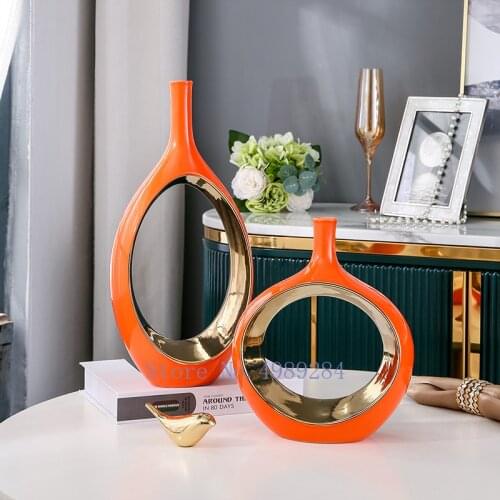 Creativity Ceramics Vase Golden Green Abstract Handicraft Furnishings Modern Home Decoration Flower Arrangement Golden Vases