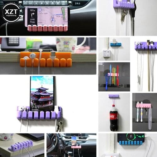 USB Cable Holder Silicone Car Phone Holder Multifunctional Desk Wall Mount Keys Cable Organizer Winder Management 7 Clips Holder